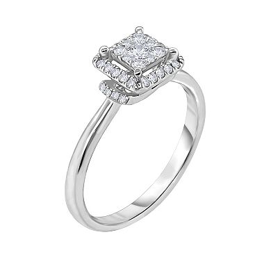 14k White Gold 5/8 Carat T.W. Diamond Vintage Cluster Engagement Ring
