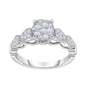Diamaison 14k White Gold 3/8 Carat T.W. Diamond Cluster Engagement Ring