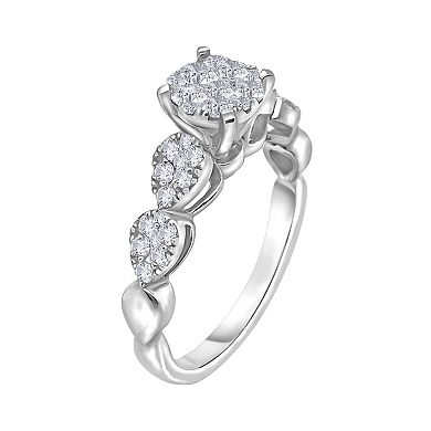Diamaison 14k White Gold 3/8 Carat T.W. Diamond Cluster Engagement Ring