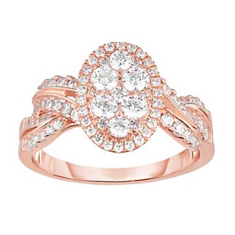 14k Rose Gold 1 Carat T.W. Diamond Crossover Engagement Ring