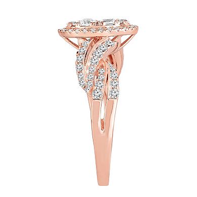 14k Rose Gold 1 Carat T.W. Diamond Crossover Engagement Ring