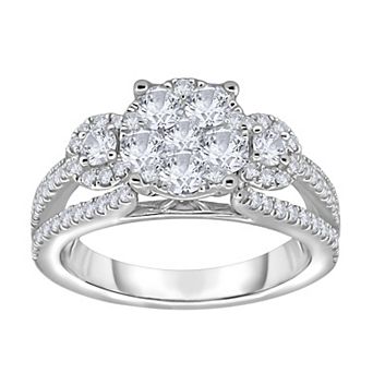 14k White Gold 1 ¼ Carat T.W. Diamond Round Cluster Engagement Ring