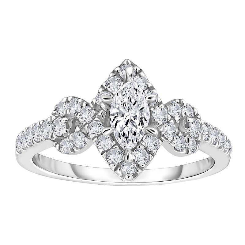 14k White Gold 3/4 Carat T.W. Diamond Marquise Halo Engagement Ring, Women