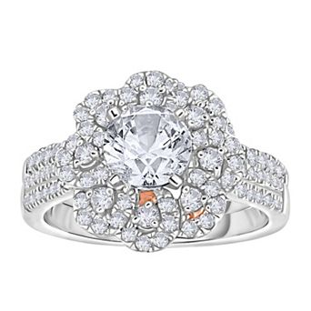 Diamaison 14k White Gold 1 3/4 Carat T.W. Diamond Flower Engagement Ring Set