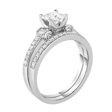 Diamaison 14k White Gold 1 3/8 Carat T.W. Diamond Engagement Ring Set
