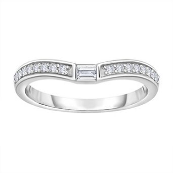 10k White Gold 1/8 Carat T.W. Diamond Round & Baguette Contour Ring