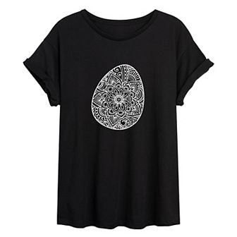 Juniors' Easter Henna Egg Oversized Tee