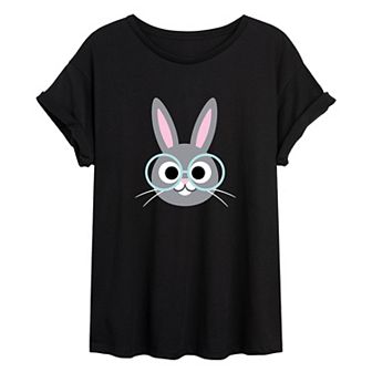 Juniors' Bunny With Glasses Oversized Tee