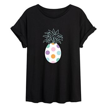 Juniors' Easter Egg Pineapple Oversized Tee