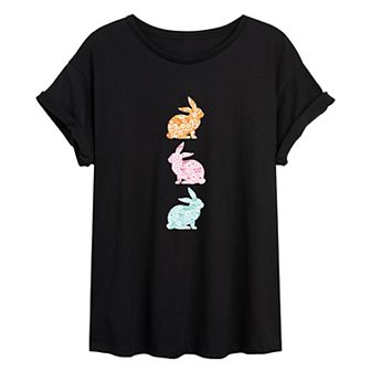 Juniors' Patterned Bunnies Oversized Tee