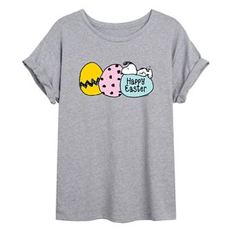 Juniors' Peanuts Happy Easter Oversized Tee