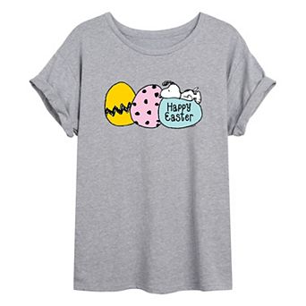 Juniors' Peanuts Happy Easter Oversized Tee
