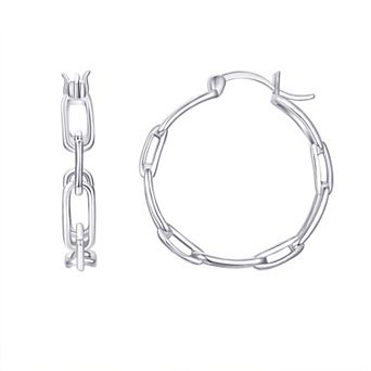 Eco Silver Luxe Sterling Silver Polished Paper Clip Link Hoop Earrings