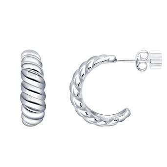 Eco Silver Luxe Sterling Silver Polished Shrimp Post Hoop Earrings