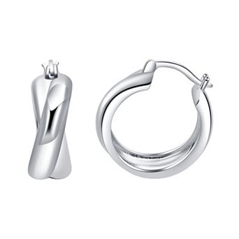 Eco Silver Luxe Sterling Silver Polished Crossover Hoop Earrings