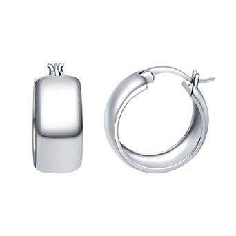 Eco Silver Luxe Sterling Silver Polished Wedding Band Hoop Earrings