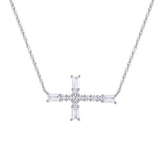 Eco Silver Luxe Sterling Silver Baguette & Round-Cut Cubic Zirconia Sideways Cross Necklace