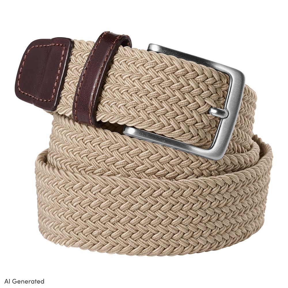 Set of 2 vintage Land\'s End genuine leather and woven braided stretch belt sz 40 Lands main image 4