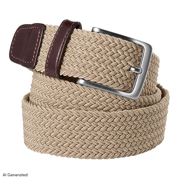 Lands End Belt Vintage Double Strap Brown Leather Woven Silver Toggle Size 26 Vintage Lands End Red Woven Belt With Brown Leather Buckle  main image 4