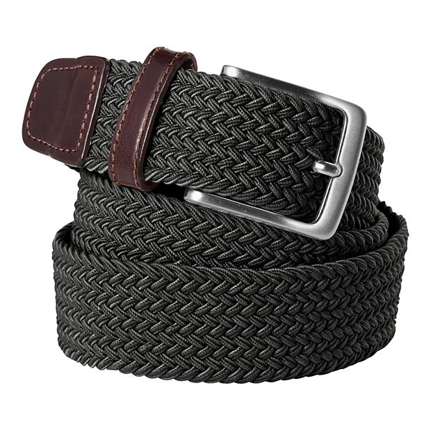 Woven Braided Full Grain Leather Adjustable Black Belt for Men 