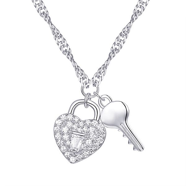 Eco Silver Luxe Sterling Silver Cubic Zirconia Heart Padlock