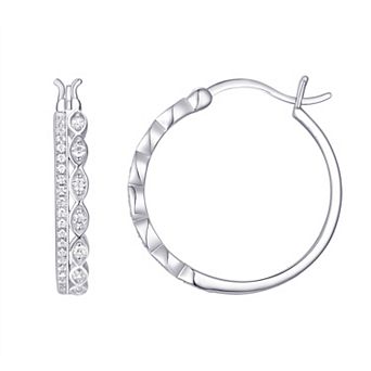 Eco Silver Luxe Sterling Silver Double Row Cubic Zirconia Hoop Earrings