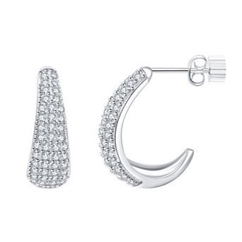 Eco Silver Luxe Sterling Silver Pave Cubic Zirconia Post Hoop Earrings