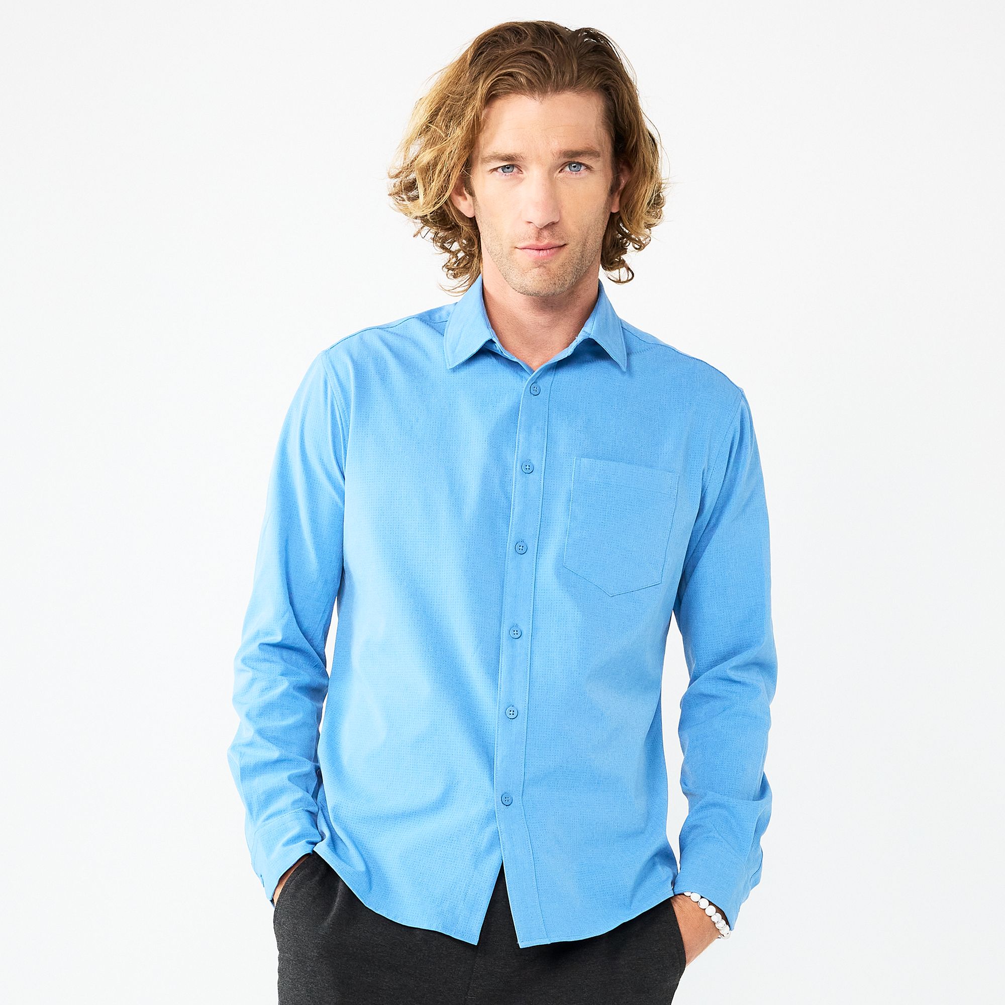 Mens Apt. 9® Slim Untucked-Fit Performance Long Sleeve Button-Down Shirt,