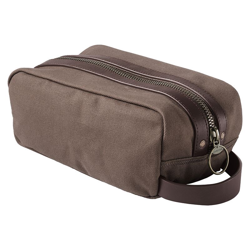 Lands End Waxed Canvas Travel Dopp Kit Toiletry Bag, Brown