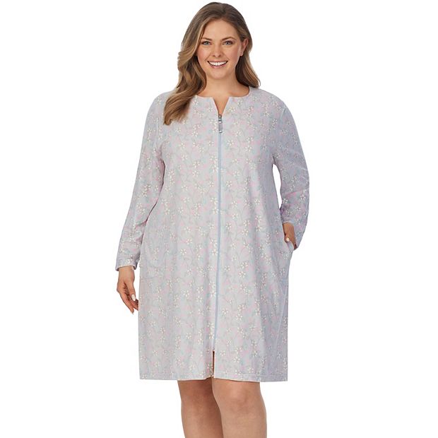 Plus Size Stan Herman Printed Vintage Terry Zip-Front Robe