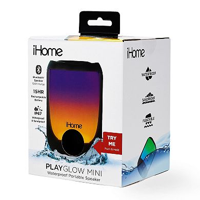 iHome iBT800B PLAYGLOW MINI Rechargeable Color Changing Waterproof Bluetooth Speaker with Mega Battery