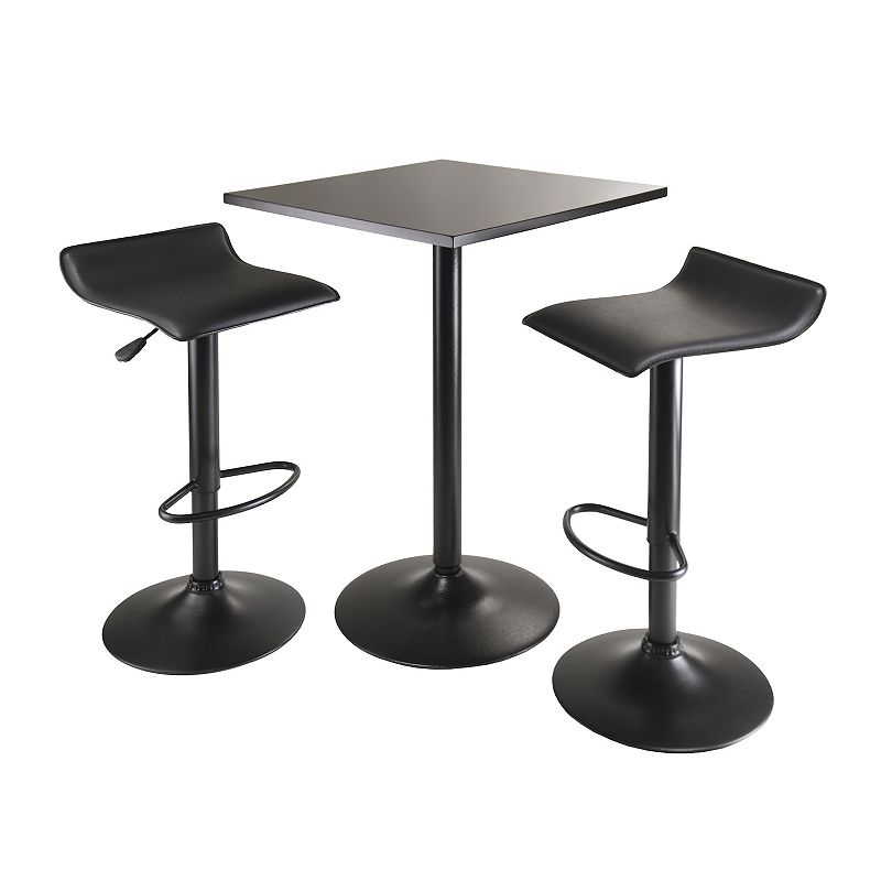 Winsome Square Pub Table & Adjustable Swivel Stool 3-piece Set, Black