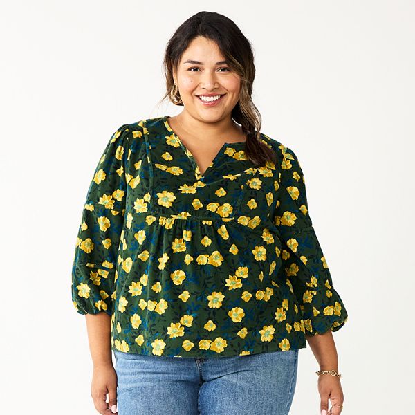 Plus Size Sonoma Goods For Life® Notchneck Long Sleeve Top