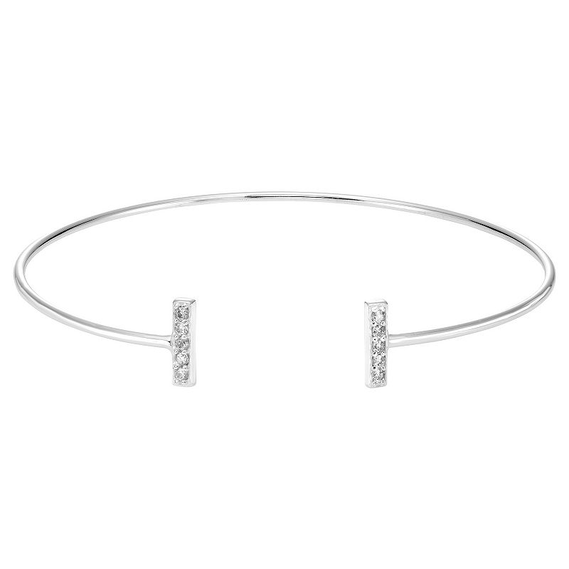 A&M Sterling Silver Cubic Zirconia Bar Open Cuff Bracelet, Womens, Size: 