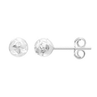 A&M Sterling Silver Diamond-Cut Ball Stud Earrings