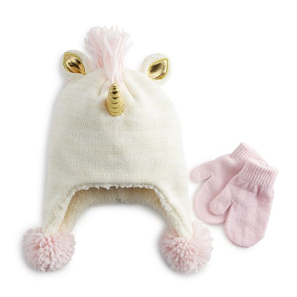Toddler Girl Capelli Homespun Unicorn Metallic Trapper Hat & Mittens Set