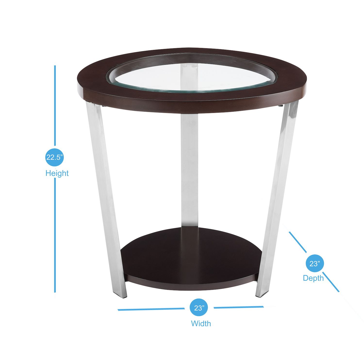 Duncan round end table measurement diagram showing height, width, and depth