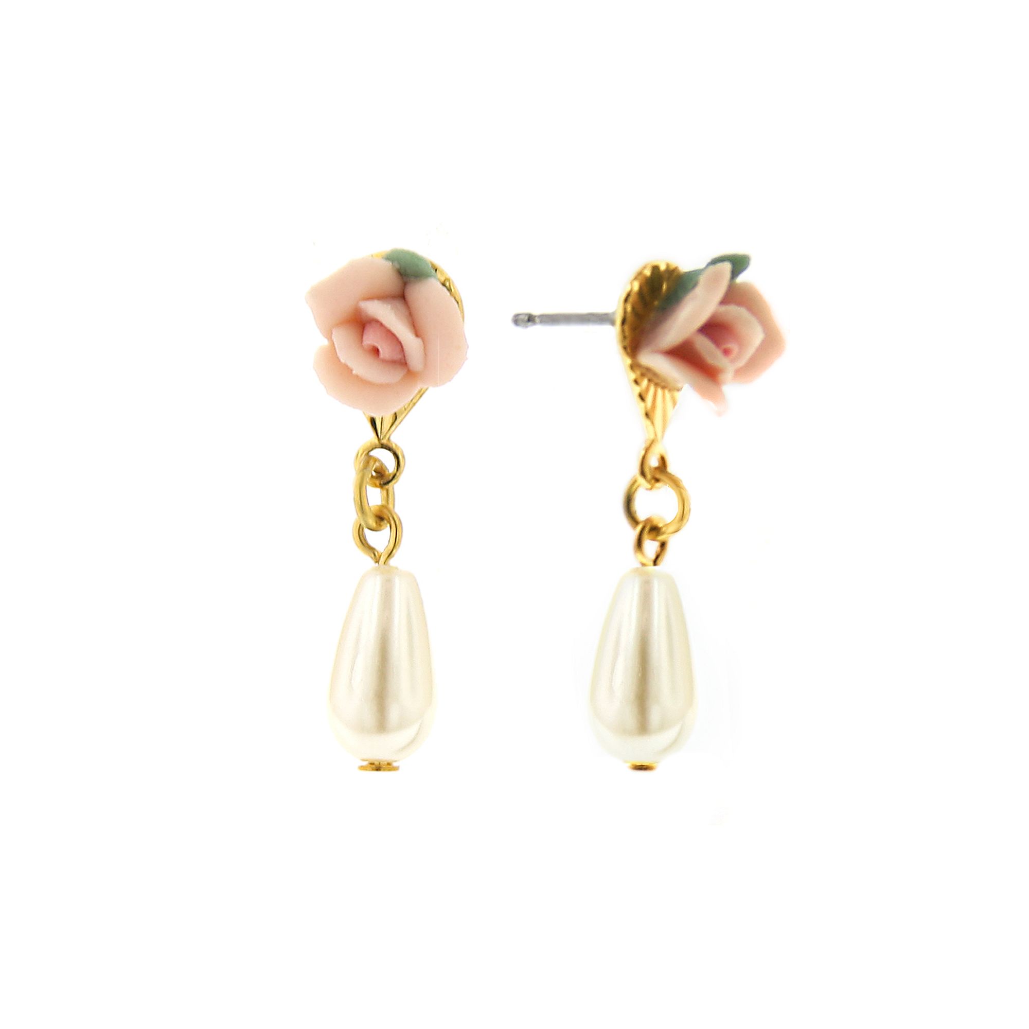1928® Gold Tone Floral Simulated Pearl Drop Earrings, Womens, Pink