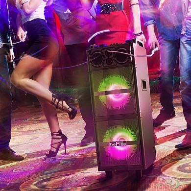 beFree Sound Double 10-Inch Subwoofer Portable Bluetooth Party Speaker with Reactive Lights