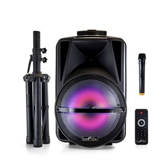 beFree Sound 12-Inch Bluetooth Portable PA Party Speaker with Reactive LED Lights & Stand