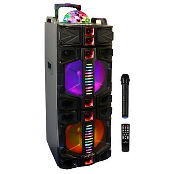 beFree Sound Dual 12-Inch Subwoofer Portable Bluetooth Party Speaker with LED Lights