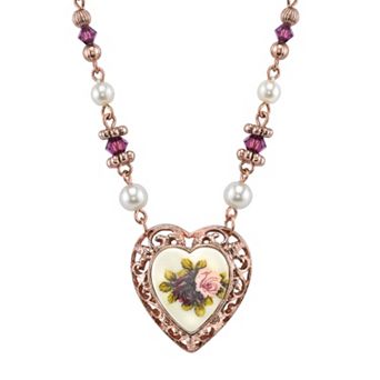 1928 Floral Filigree Heart Necklace