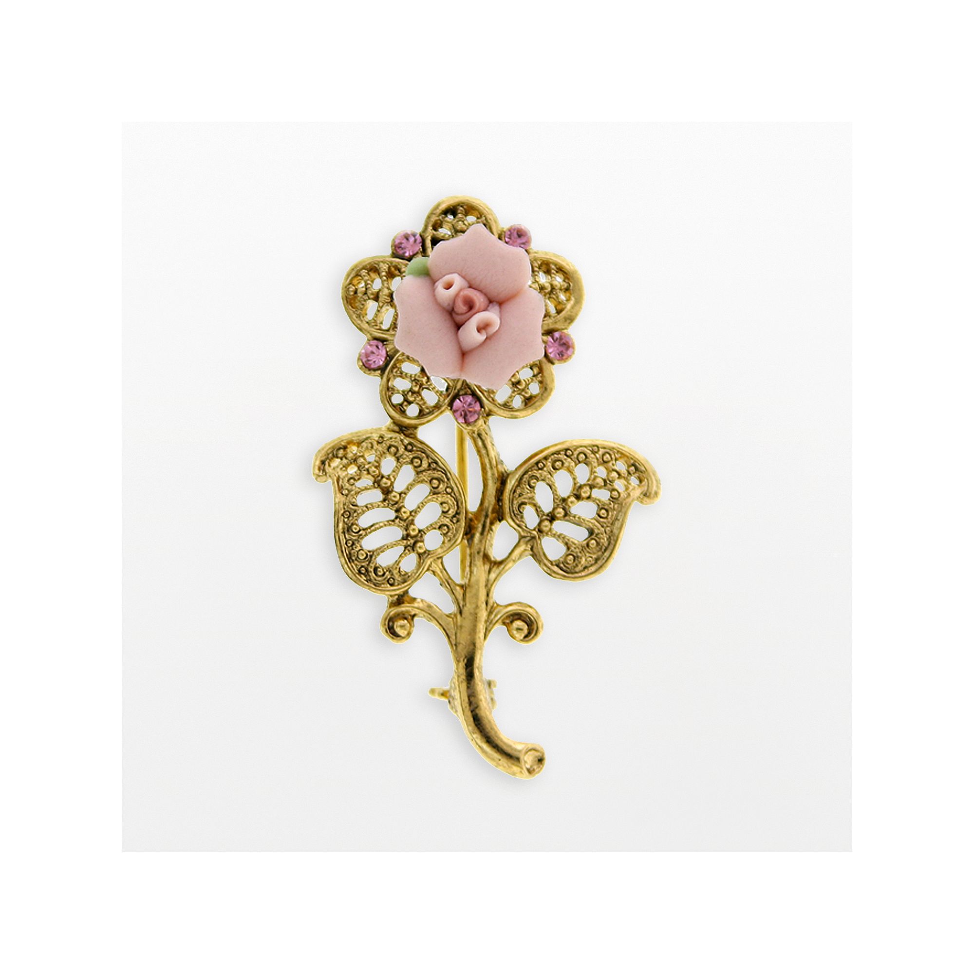1928® Gold Tone Crystal Floral Brooch, Womens