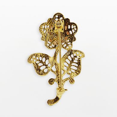 1928 Gold Tone Crystal Floral Brooch