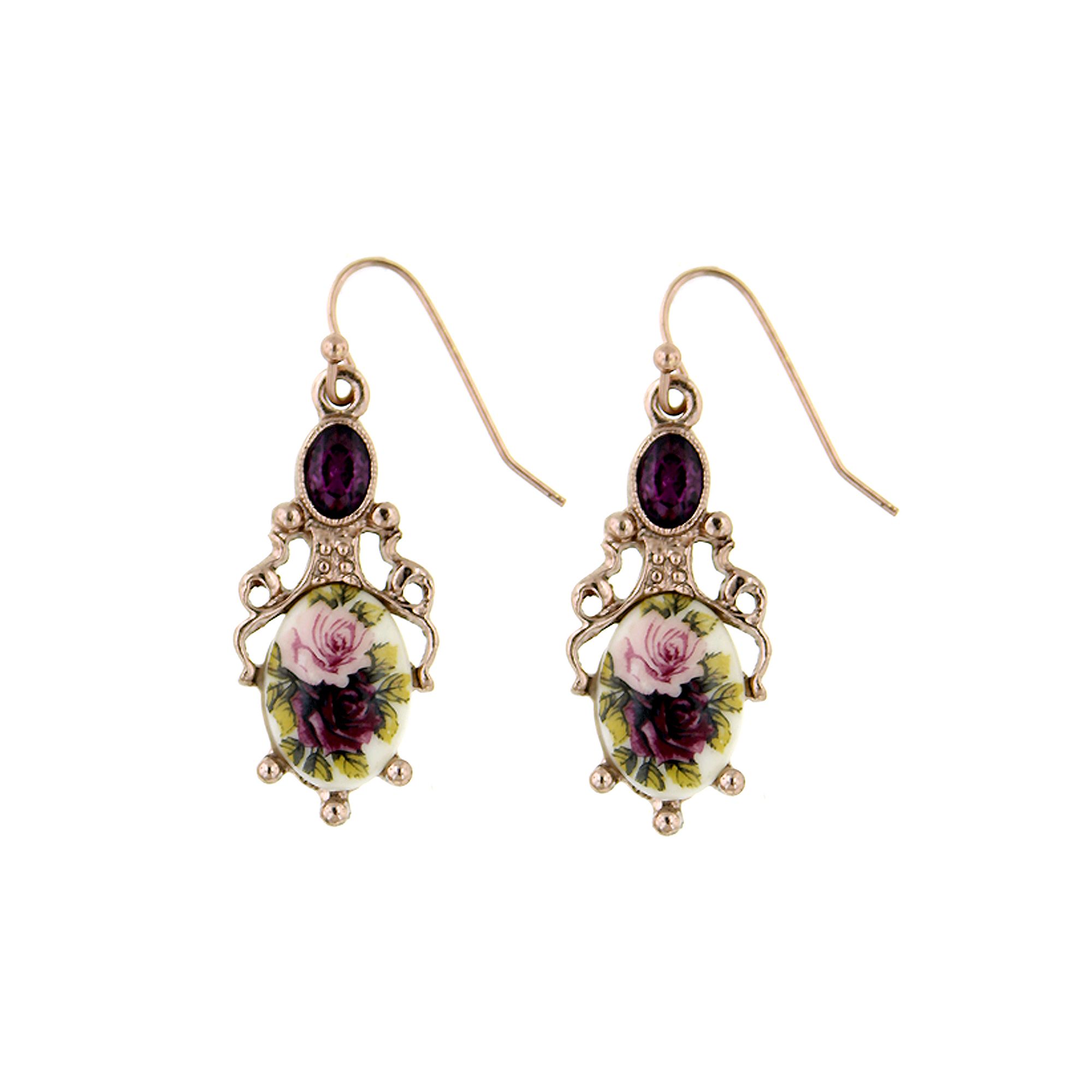 1928® Gold Tone Simulated Crystal Floral Drop Earrings, Womens, Amythest