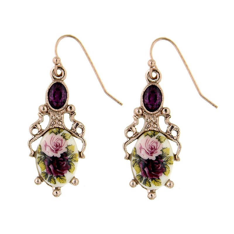 1928 Gold Tone Simulated Crystal Floral Drop Earrings, Womens, Multicolor