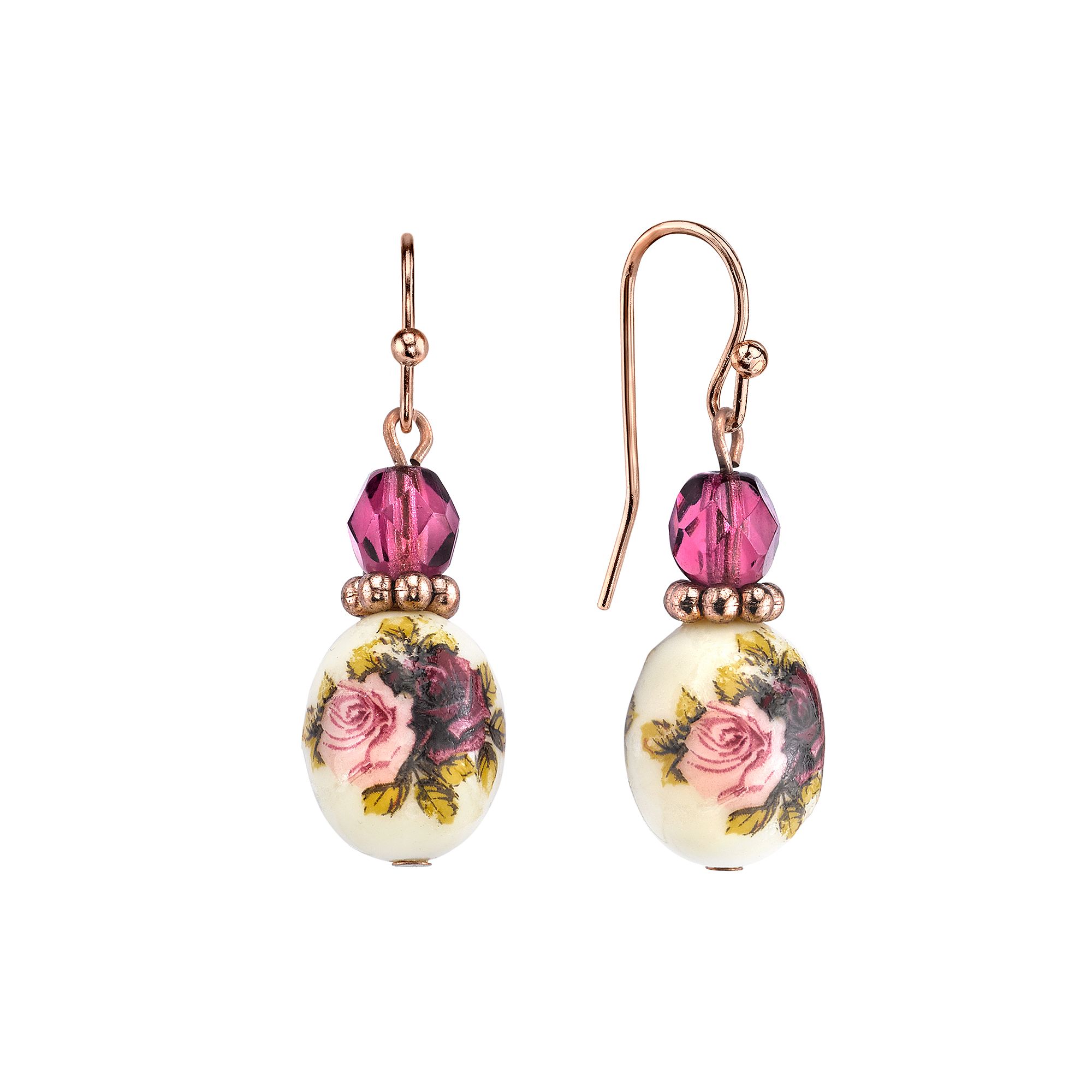1928 Floral Drop Earrings, Womens, Amythest