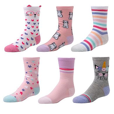 Girls SO® 6-Pack Patterned Crew Socks