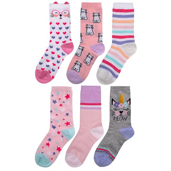 Girls SO® 6-Pack Patterned Crew Socks