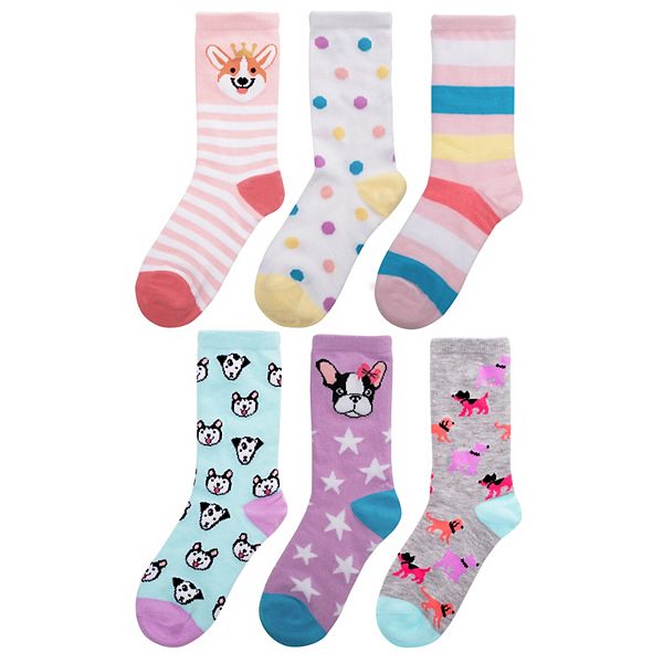 Girls SO® 6-Pack Patterned Crew Socks